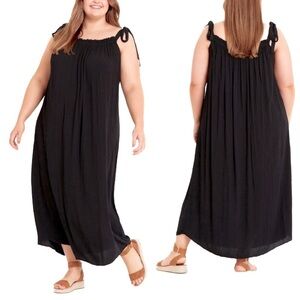EVANS 16W-24W Black Tie Shoulder Midi Maxi Dress or Swimsuit Cover Up AA01.9